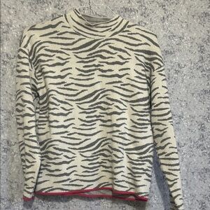 Anthropologie Cream & Gray Zebra-Print Mock Neck Sweater
